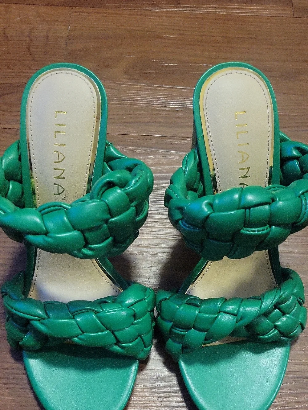 Liliana Braided Double-Strap Green Heeled Sandals - Picture 1 of 5